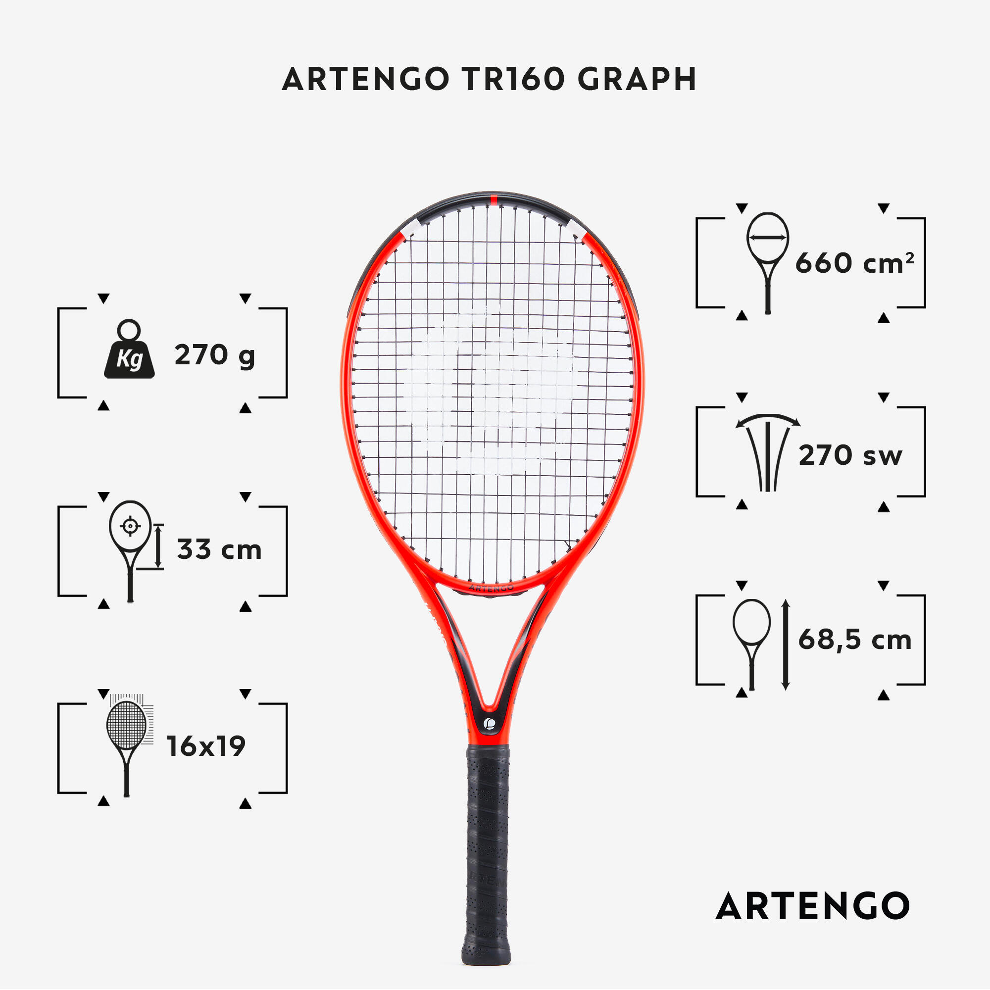 Adult Tennis Racket - TR160 Graph Orange 2/7