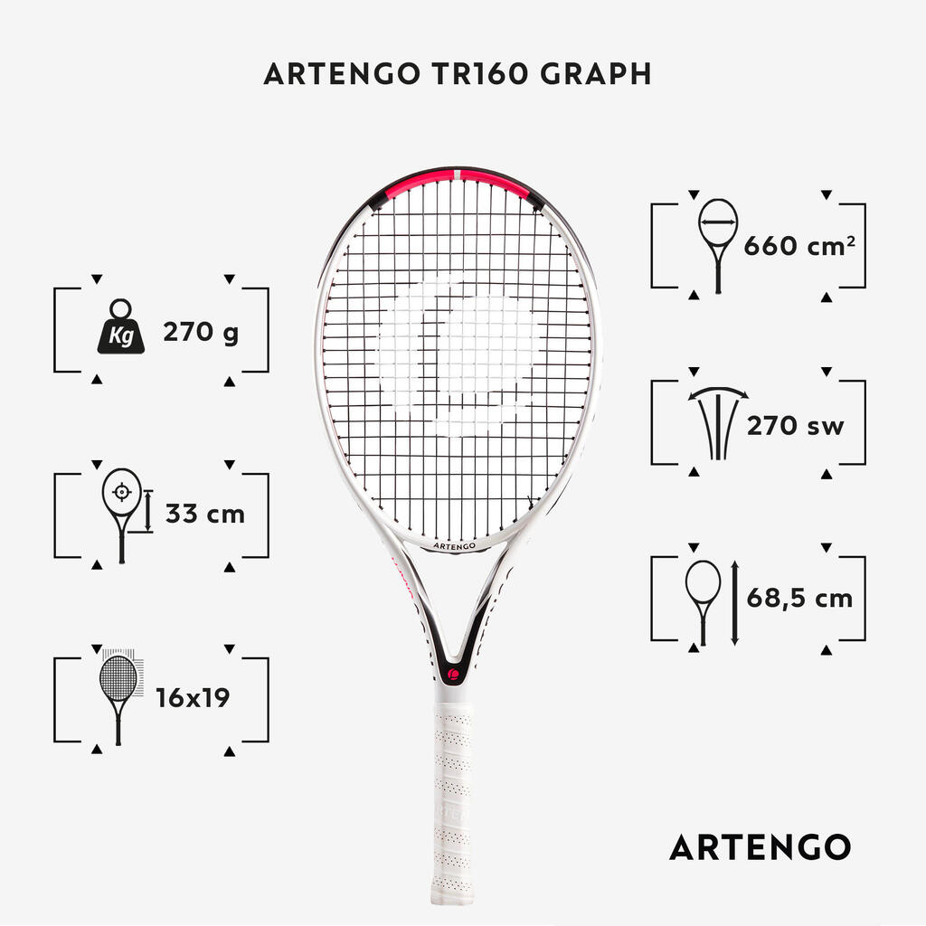 Pieaugušo tenisa rakete “TR160 Graph”, melna