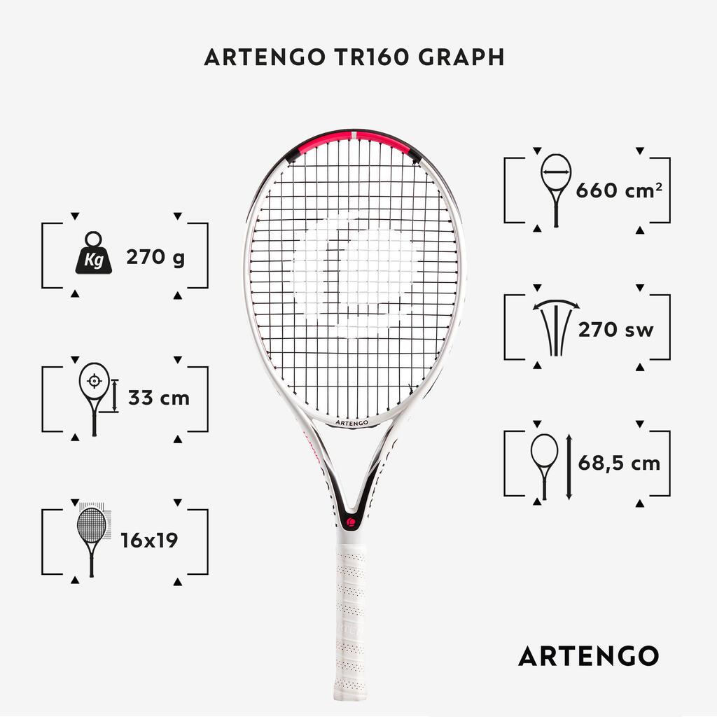 Täiskasvanute tennisereket TR160 Graph, must