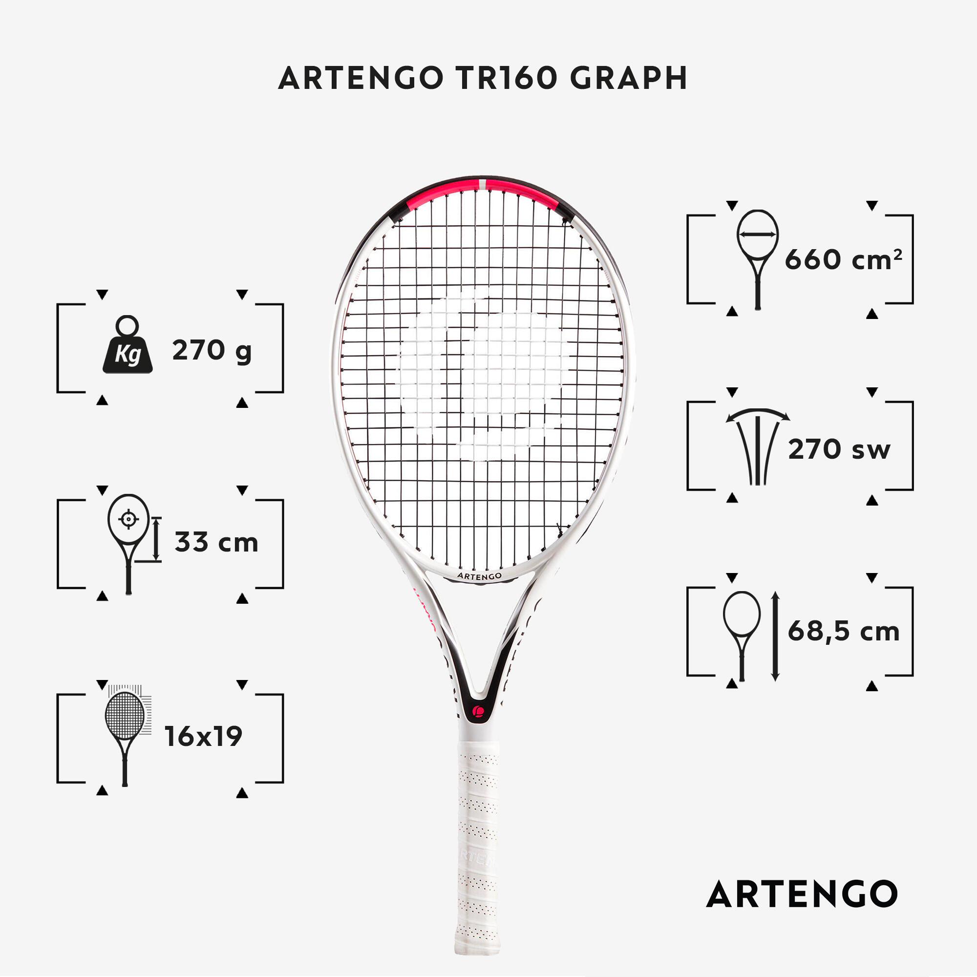 Raquette de tennis - TR 160 Graph blanc - ARTENGO