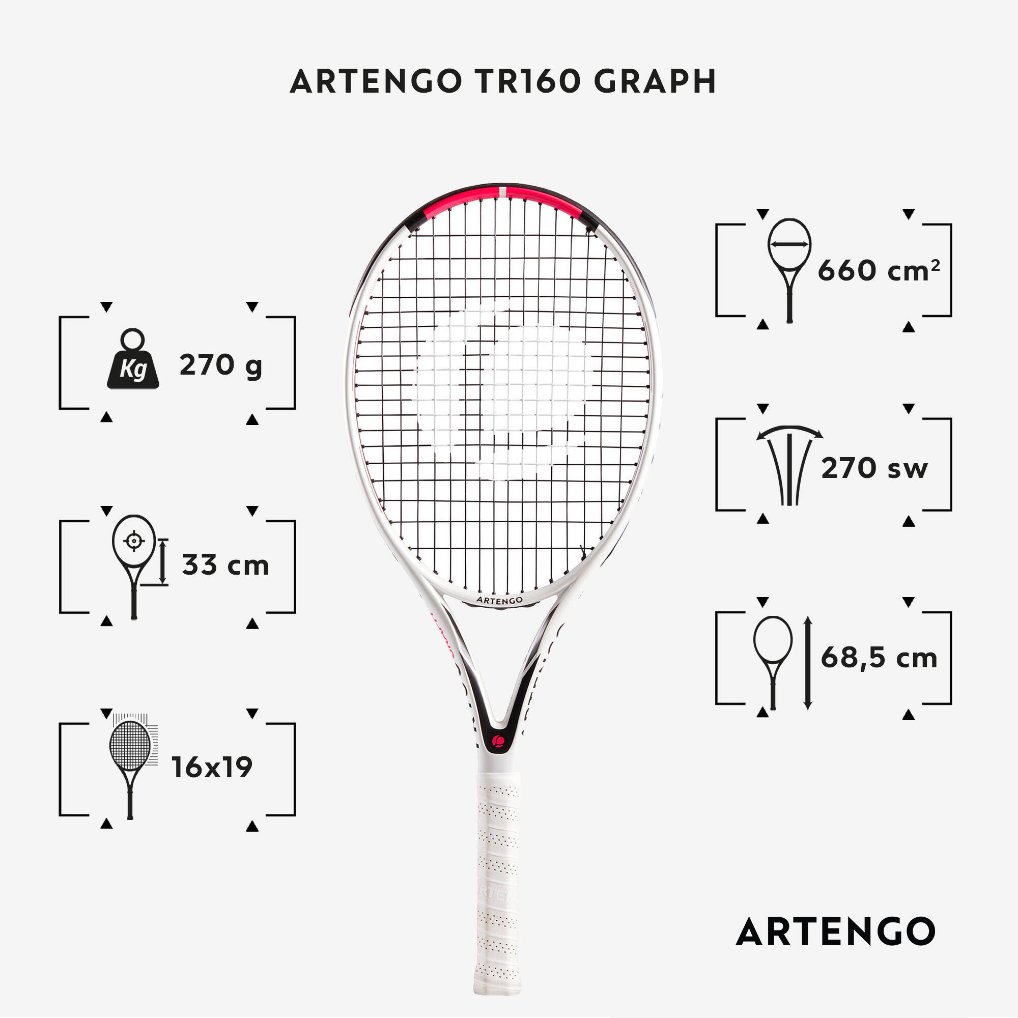 TR160 Graph Adult Tennis Racket - White 2/2