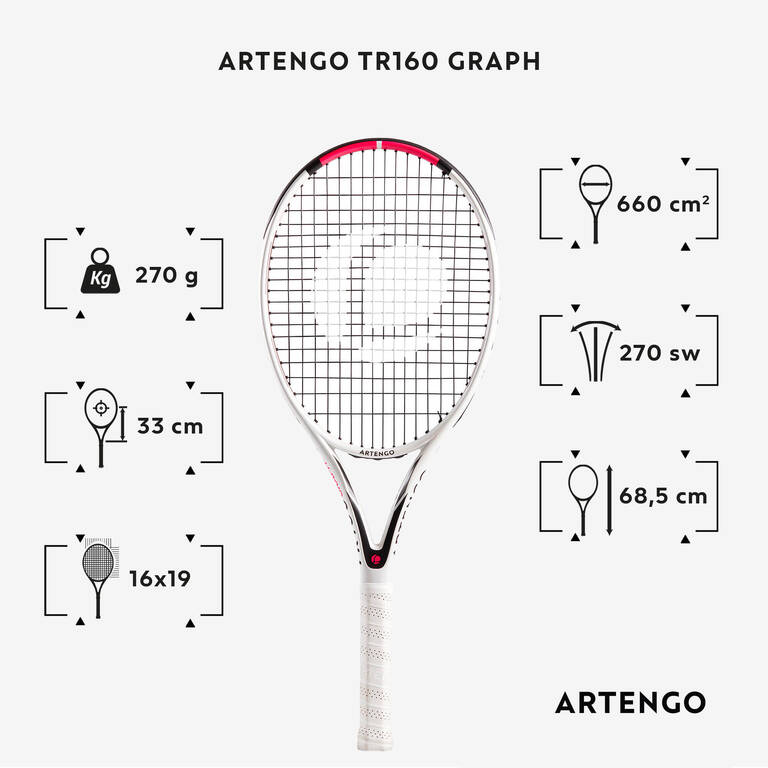 TR160 Graph Adult Tennis Racket 270 g - White