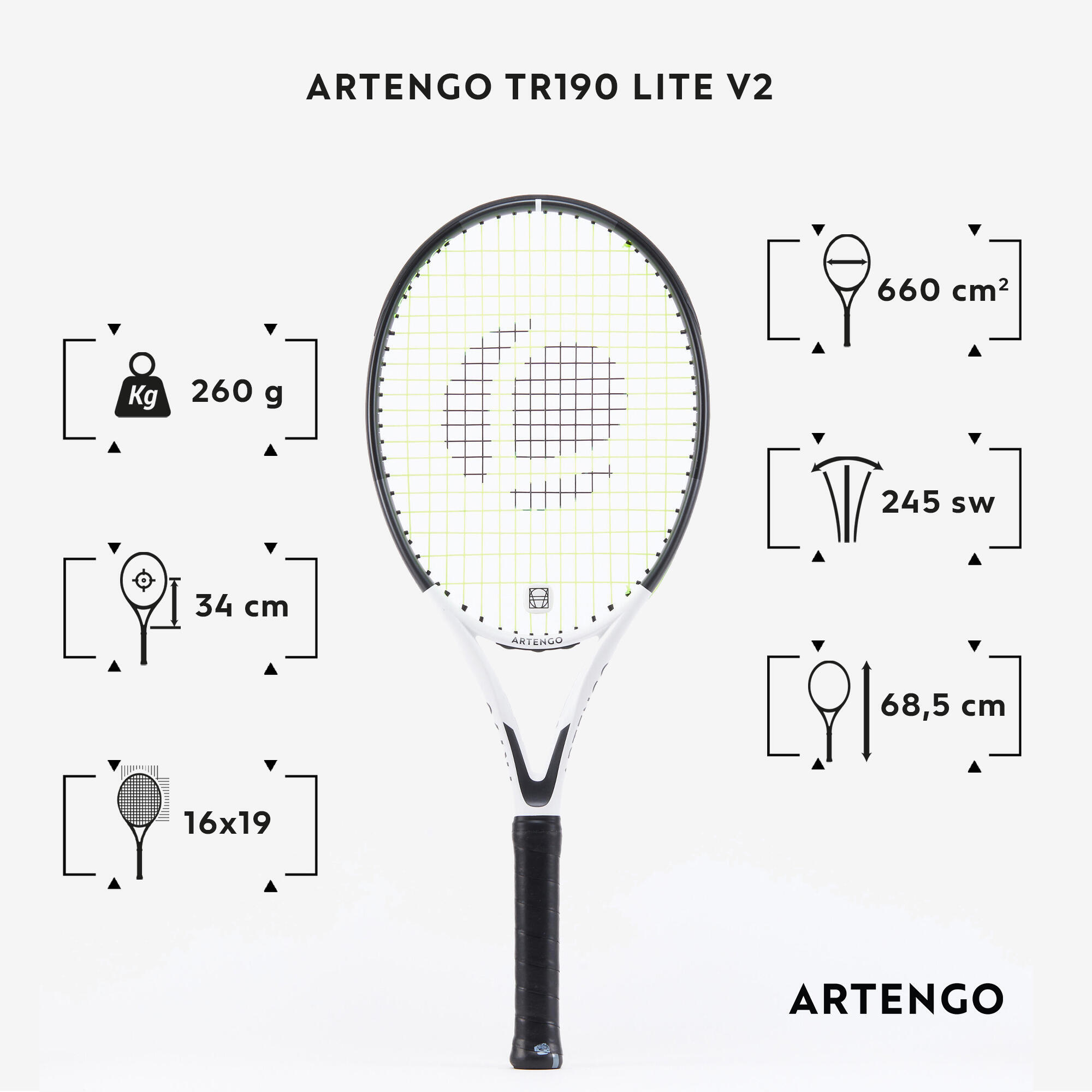Adult Tennis Racket TR190 Lite V2 2/8