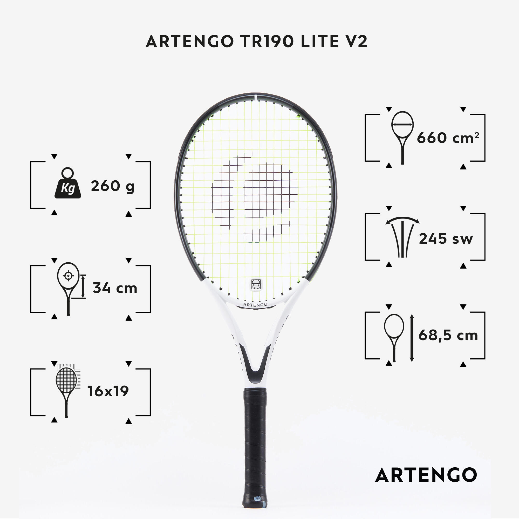 Racchetta da tennis TR190 Lite V2 per adulti