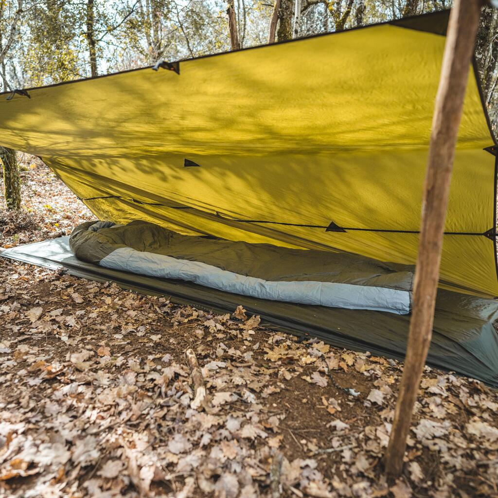 Nepremokavá bivakovacia celta Bushcraft ľahká a skladná 2,95 x 2,8 kaki