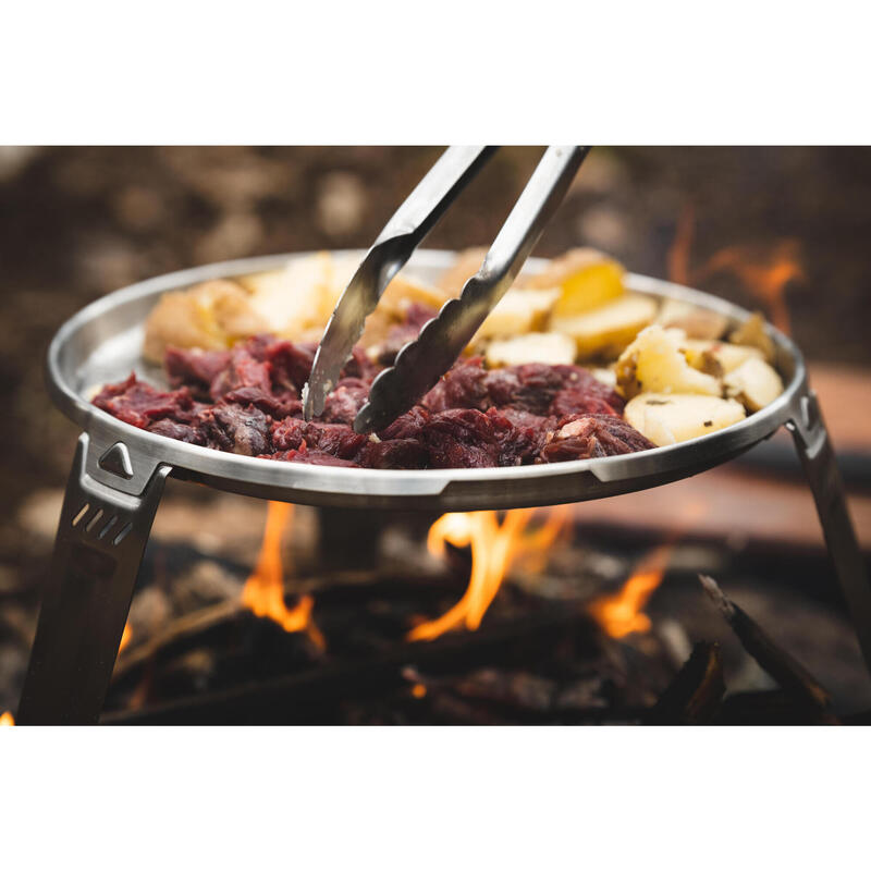 Plancha 30 cm pentru gătit pe foc, cu trepied Bushcraft oțel inoxidabil