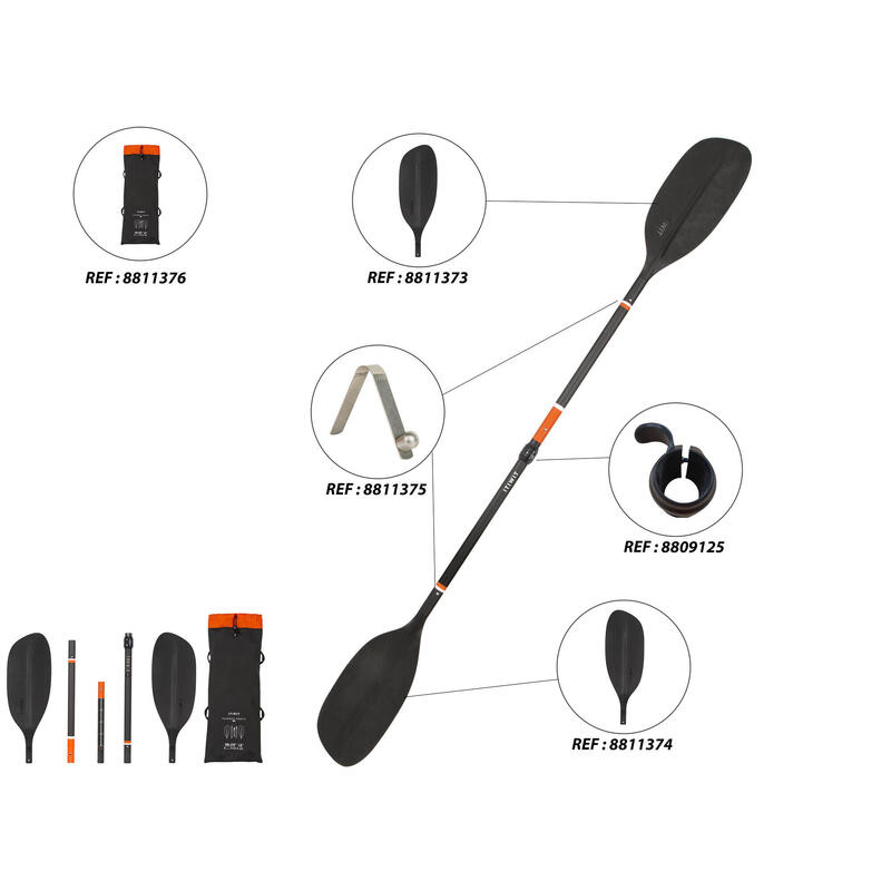 Kayak/packraft paddle - carbon-plastic adjustable-separable - 5 sections 195-215