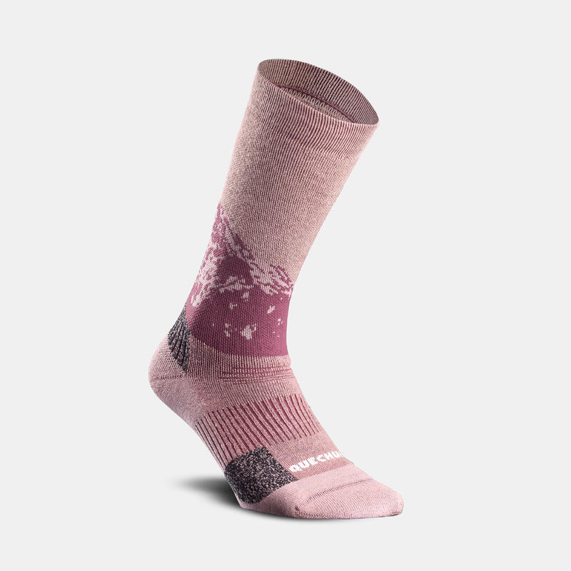 Wandersocken Damen/Herren halbhoch warm 2er-Pack - SH500 grün/rosa