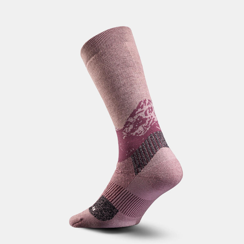 Wandersocken Damen/Herren halbhoch warm 2er-Pack - SH500 grün/rosa