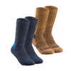 Čarape za planinarenje SH100 Mid srednje visoke tople dječje 2 para plavo-smeđe