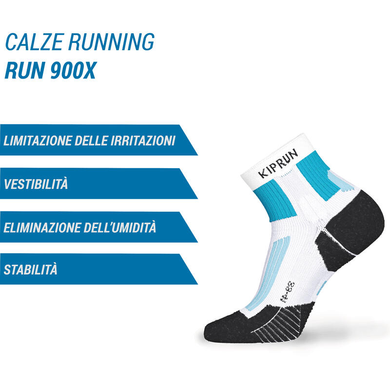 Calze running RUN900 X bianche/azzurre