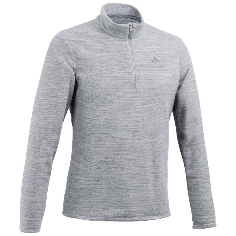Men Sweater Half-Zip Fleece for Hiking MH100 Grey