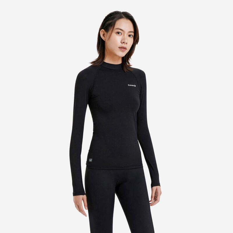 UV-Shirt Surfen Damen langarm - schwarz