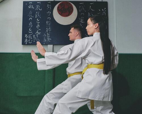 Paar bei einer Karate-Übung in Kampfkunst-Position