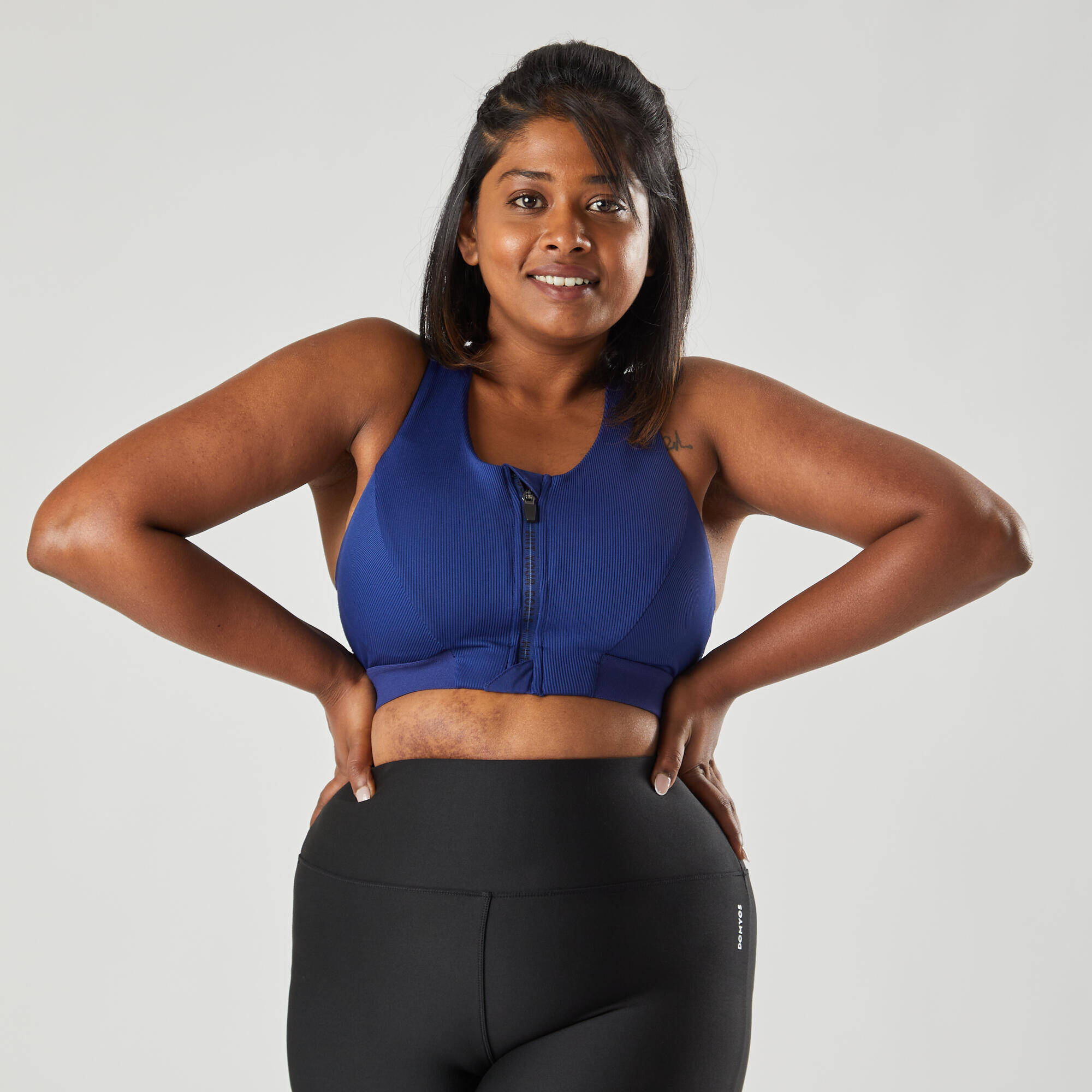 Sports Bra Medium Support with Zip  - Blue