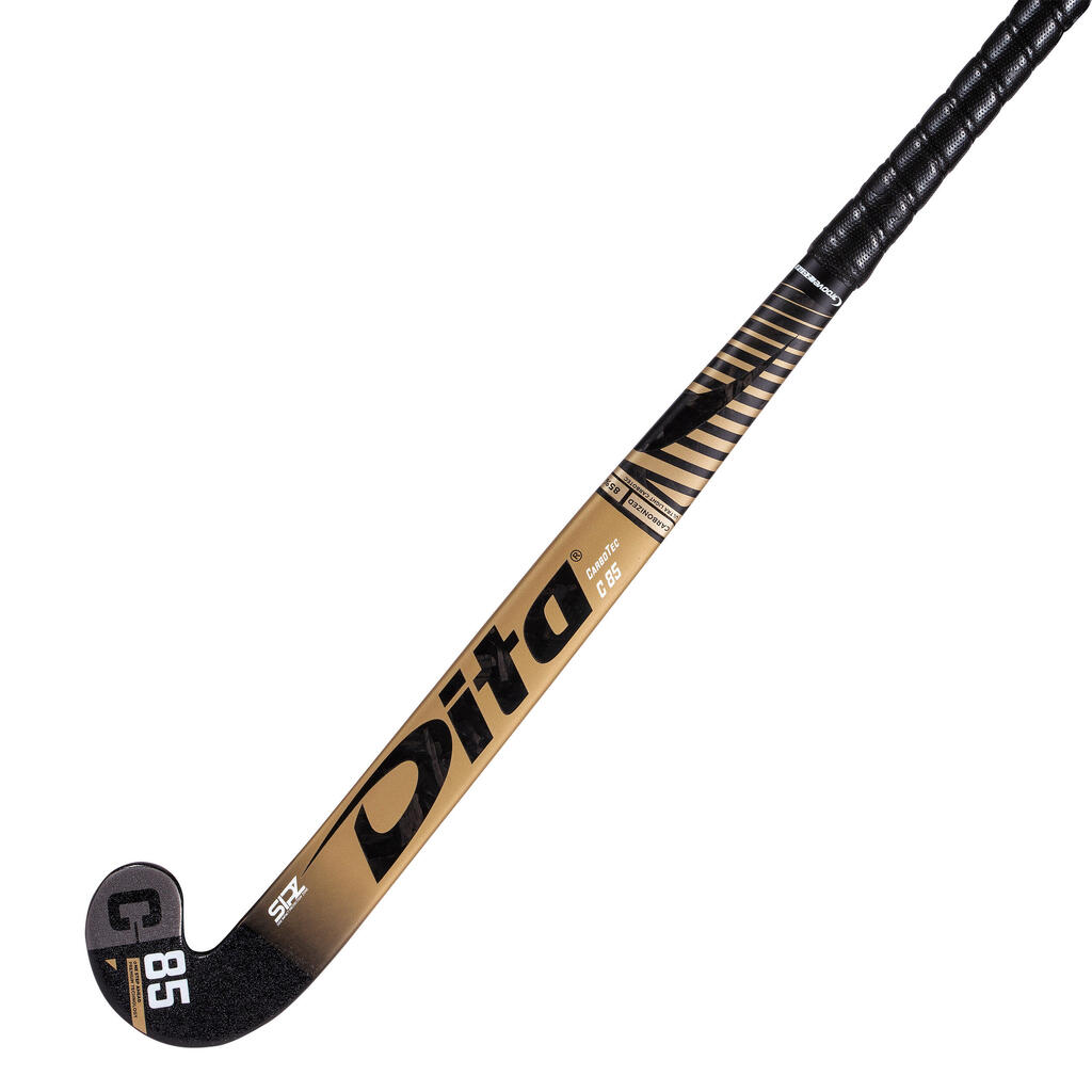 Adult Advanced 85% Carbon Mid Bow Field Hockey Stick CompoTecC85 - Gold/Black