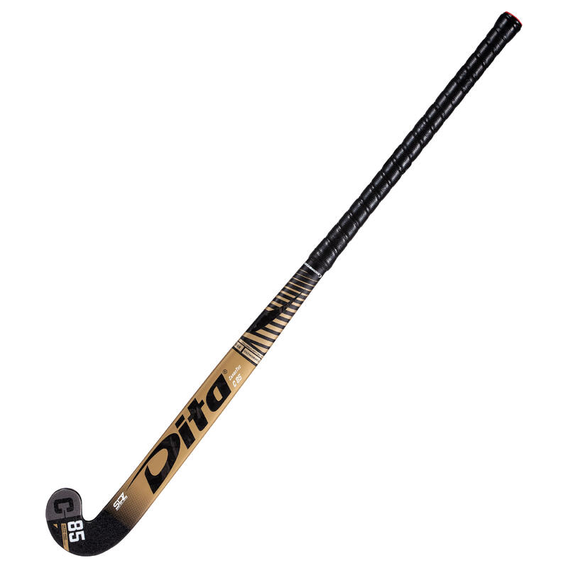 Hockeystick voor expert volwassenen mid bow 85% carbon CarboTec C85 goud zwart