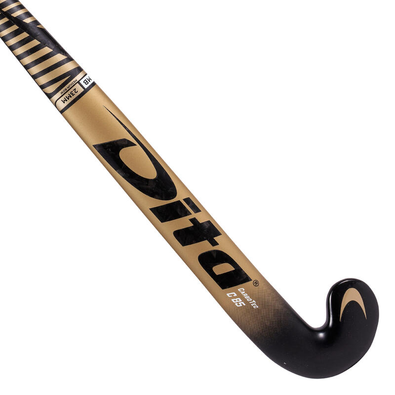 Hockeystick voor expert volwassenen mid bow 85% carbon CarboTec C85 goud zwart