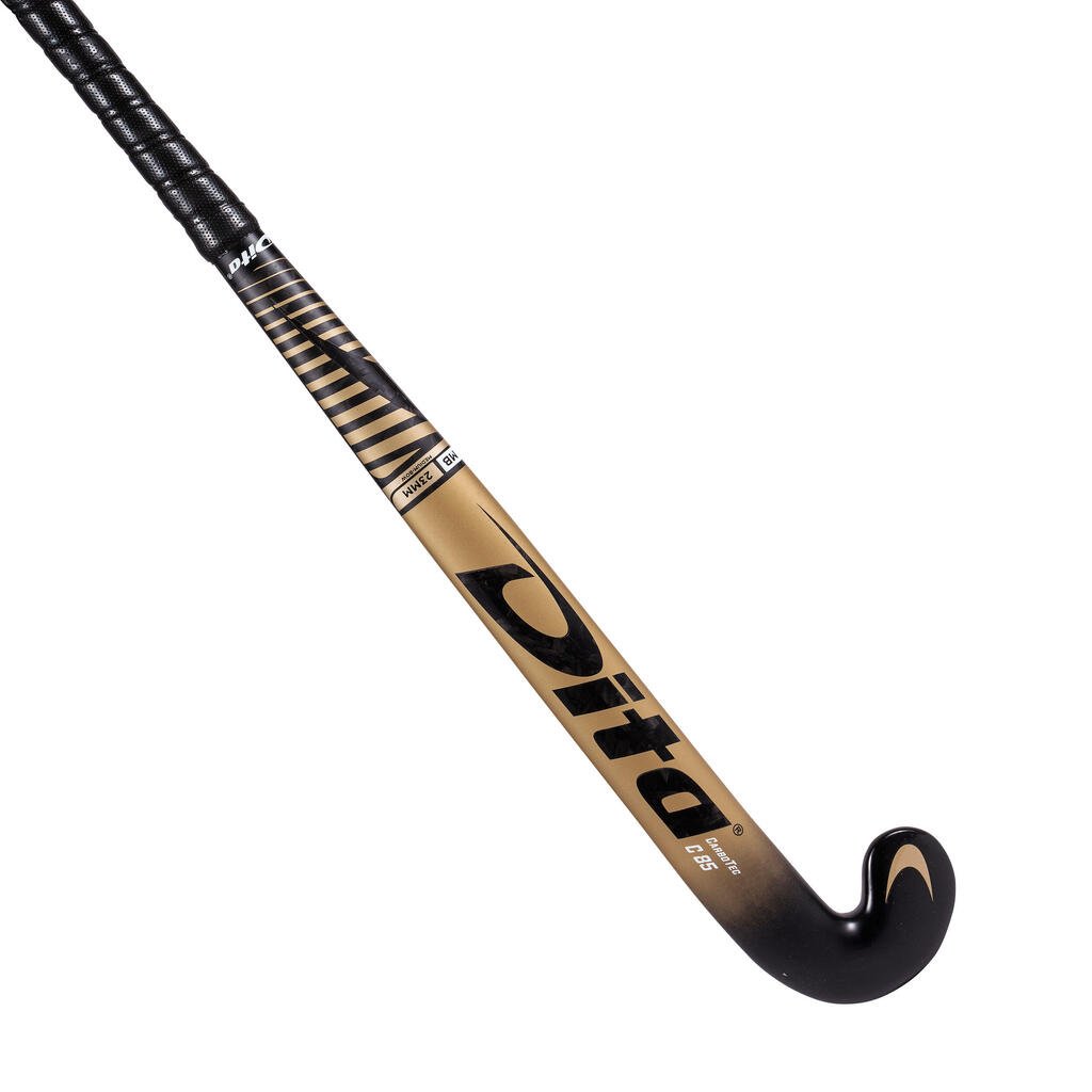 Pieaugušo lauka hokeja nūja “CompoTec85”, vidējs izliekums, zelta/melna