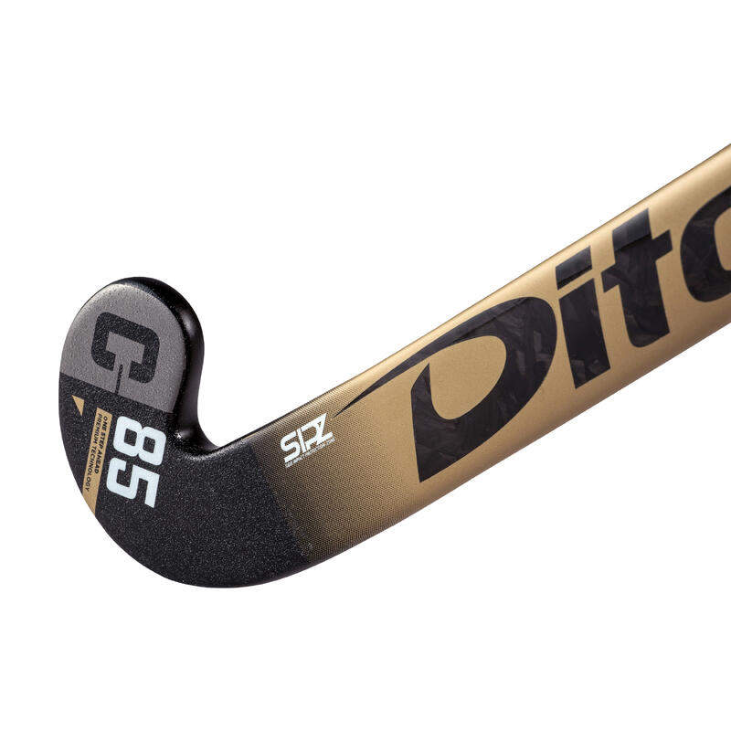 Hockeystick voor expert volwassenen mid bow 85% carbon CarboTec C85 goud zwart