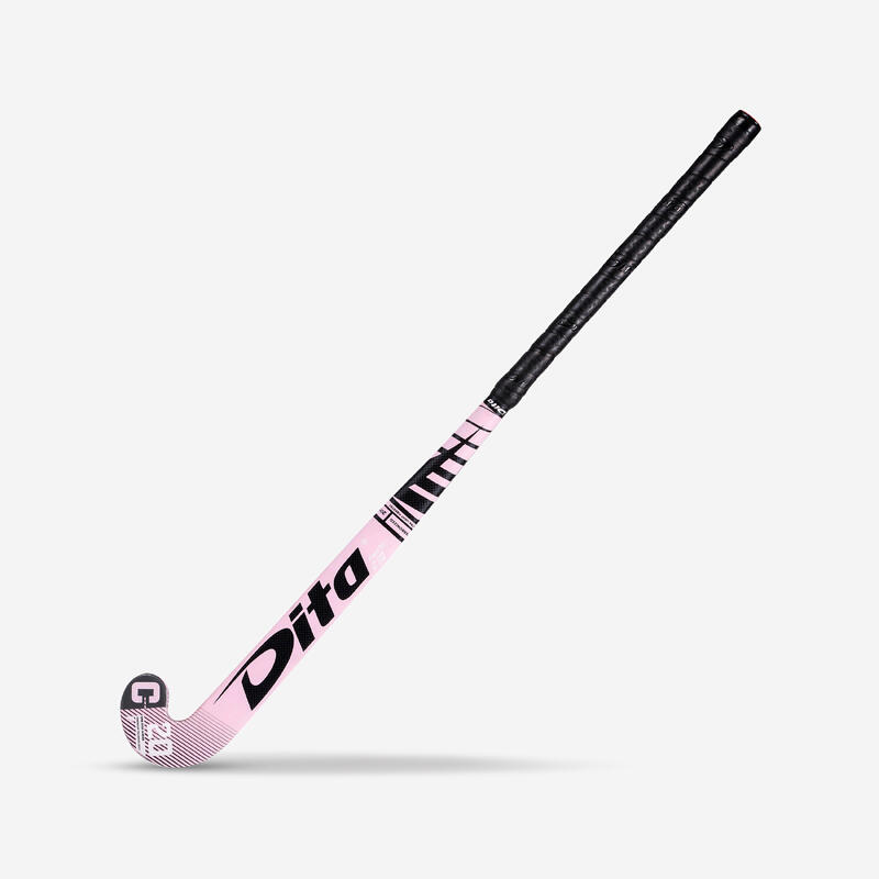 Veldhockeystick voor tieners Fibertec C20 mid bow 20% carbon roze