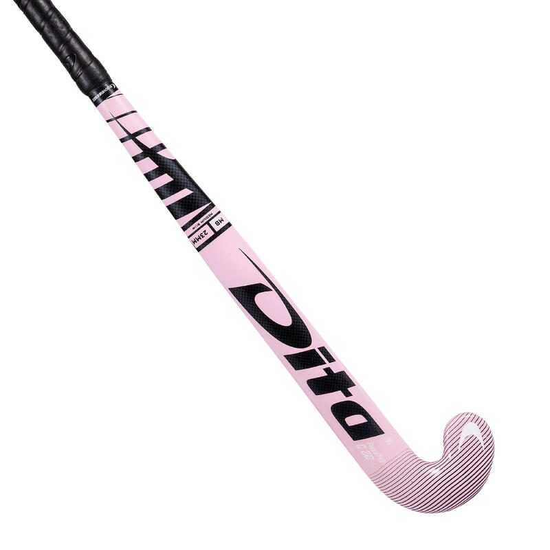 Veldhockeystick voor tieners Fibertec C20 mid bow 20% carbon roze