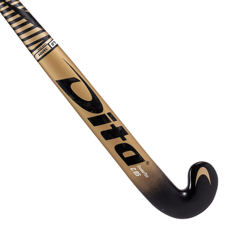 Hockeystick voor volwassenen experts low bow 85% carbon Carbotec C85 goud/zwart