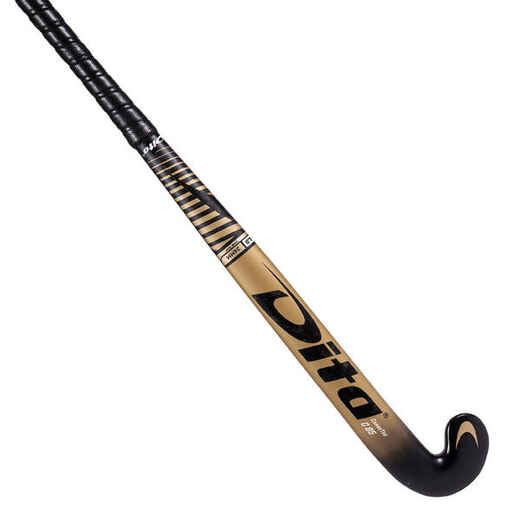 
      Hokejka CarboTec C85 na pozemný hokej pre skúsených hráčov low bow 85 % karbónu zlato-čierna
  
