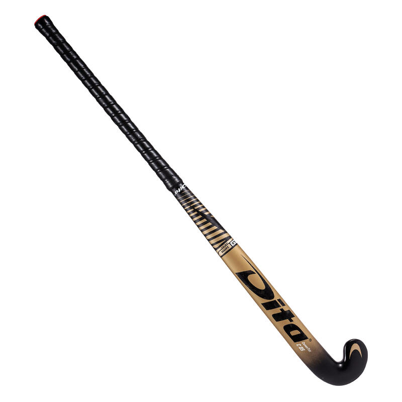 Hockeystick voor volwassenen experts low bow 85% carbon Carbotec C85 goud/zwart
