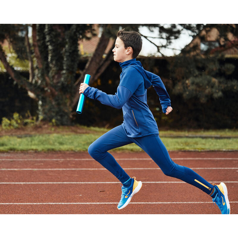 Camiseta manga larga cálida Running Niños -KIPRUN WARM+ 500 azul marino naranja