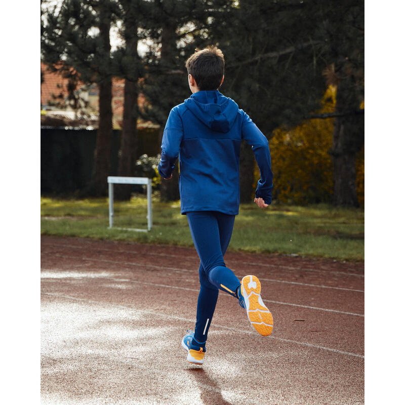 Maglia manica lunga running bambino WARM+ 500 blu-arancione