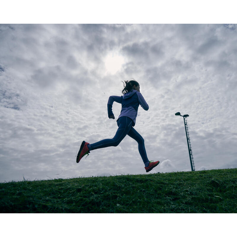 Calças Justas Respiráveis com Fecho de Corrida Menina KIPRUN DRY+ 500 Cinza/Malva