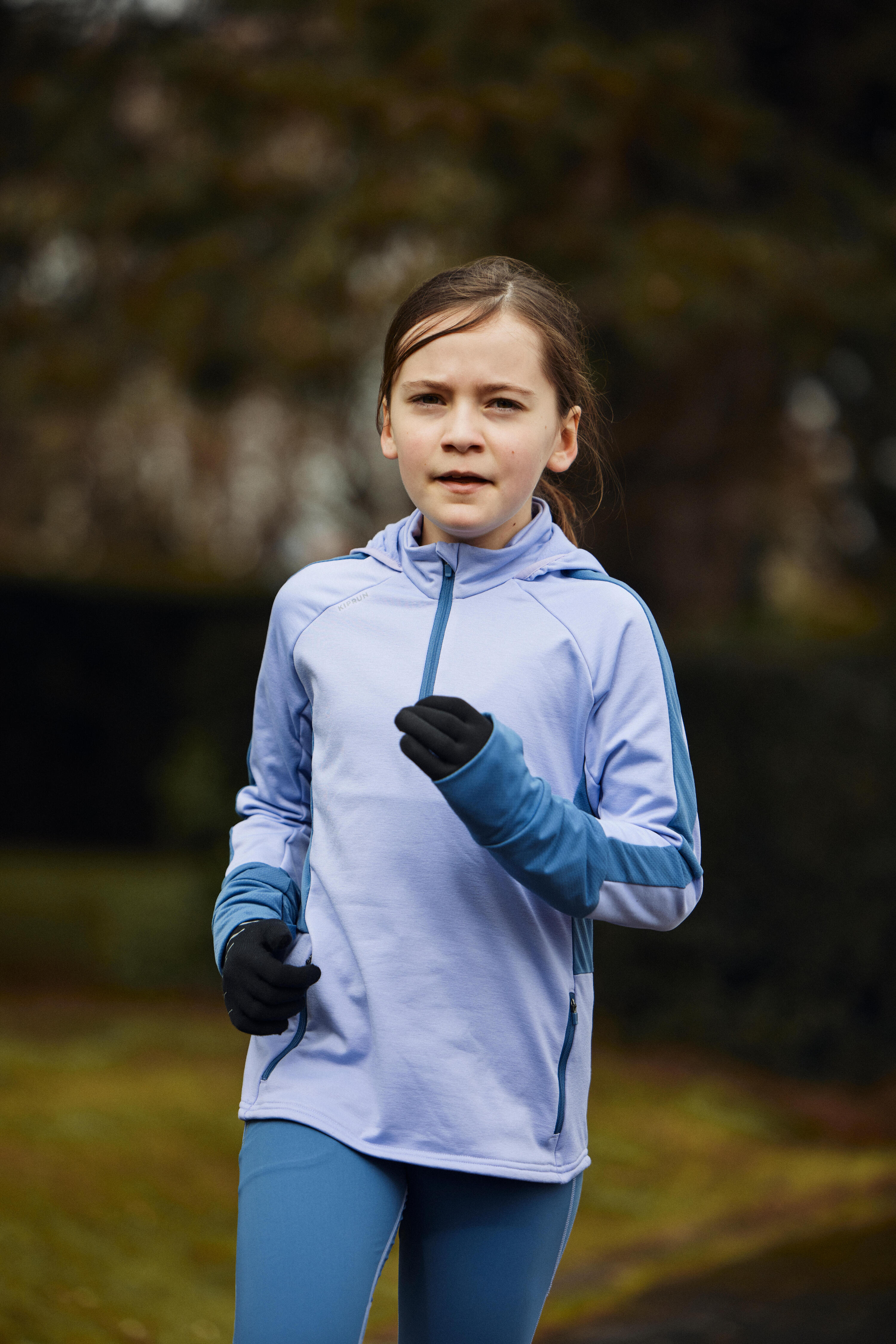KIPRUN WARM+ 500 girls' long-sleeved zipped T-shirt - mauve/grey 16/23