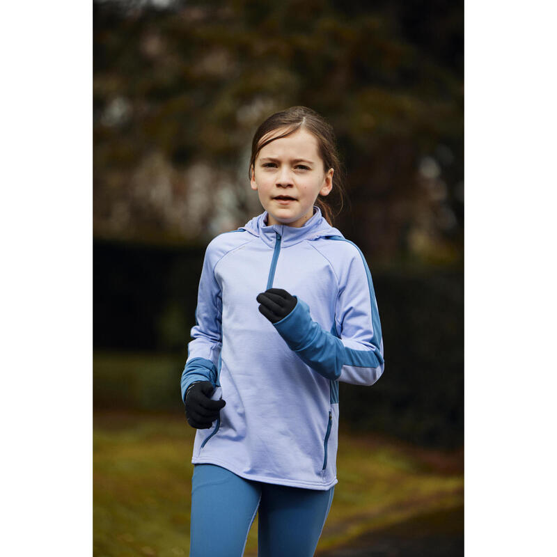 Laufshirt langarm Kinder warm Reissverschluss - Warm+ 500 lila/grau 