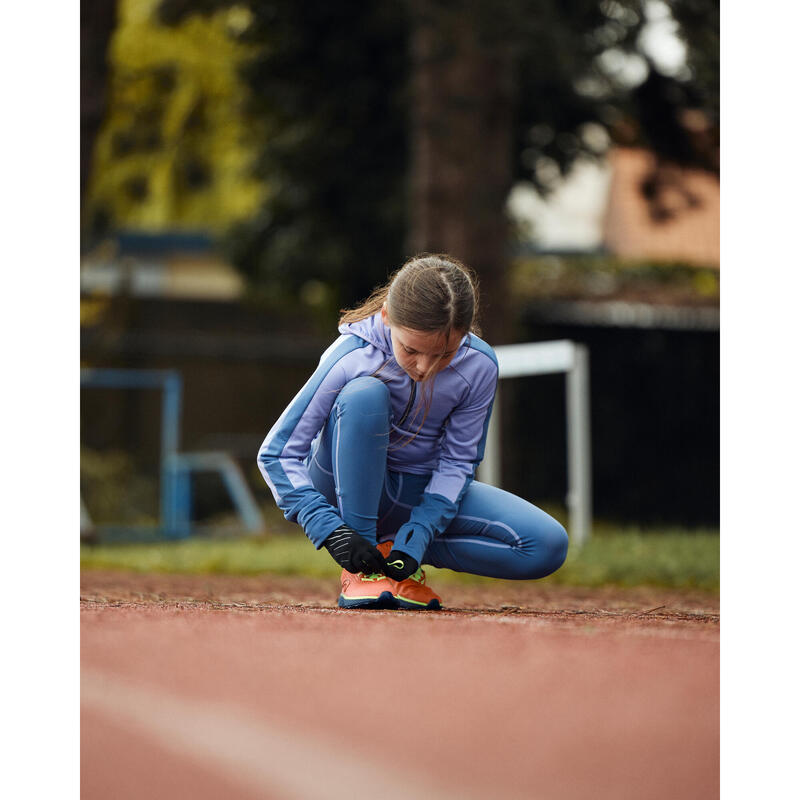 Calças Justas Respiráveis com Fecho de Corrida Menina KIPRUN DRY+ 500 Cinza/Malva