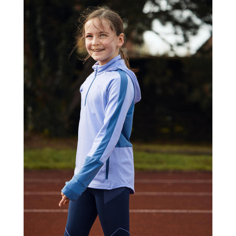 Laufshirt langarm Kinder warm Reissverschluss - Warm+ 500 lila/grau 