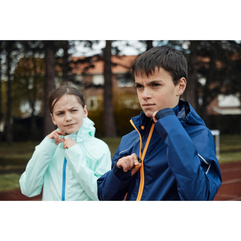 Veste running imperméable enfant - KIPRUN RAIN JACKET BLEUE ORANGE