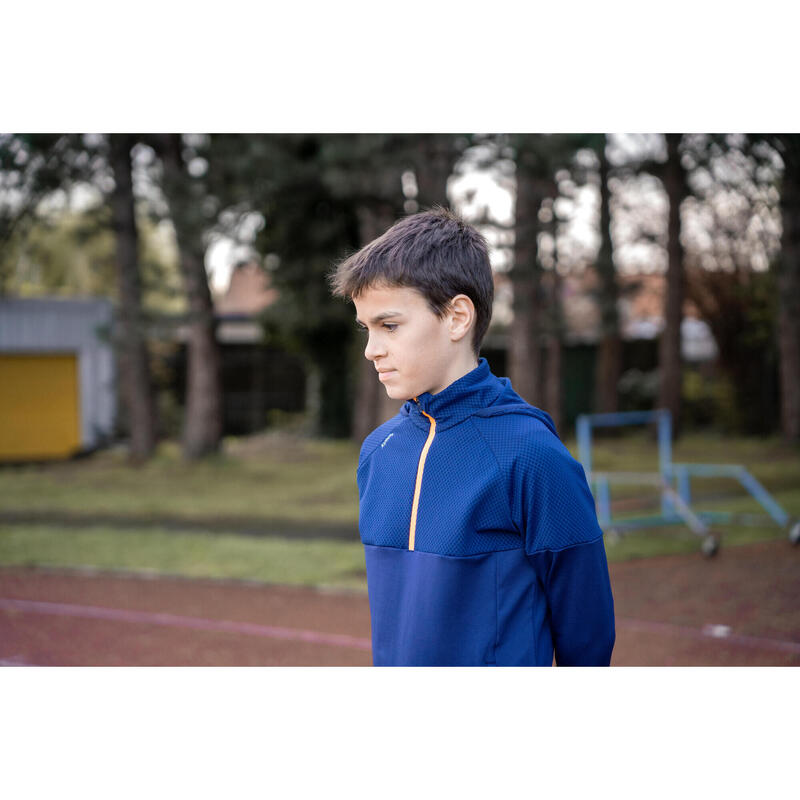 Bluză călduroasă KIPRUN WARM+ 500 Alergare Jogging Bleumarin-Portocaliu Copii