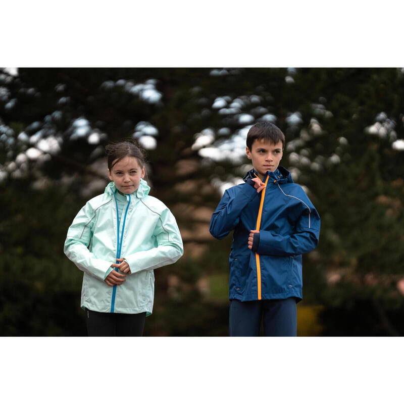 Giacca impermeabile running bambino RAIN verde-blu