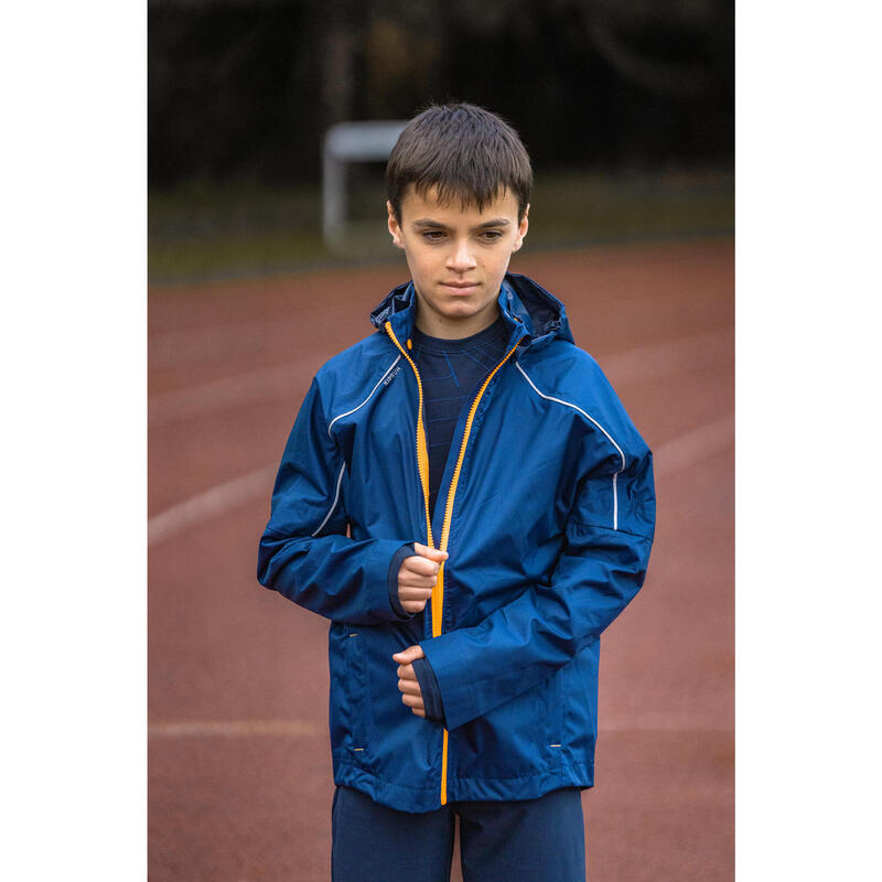 Giacca impermeabile running bambino RAIN blu-arancione