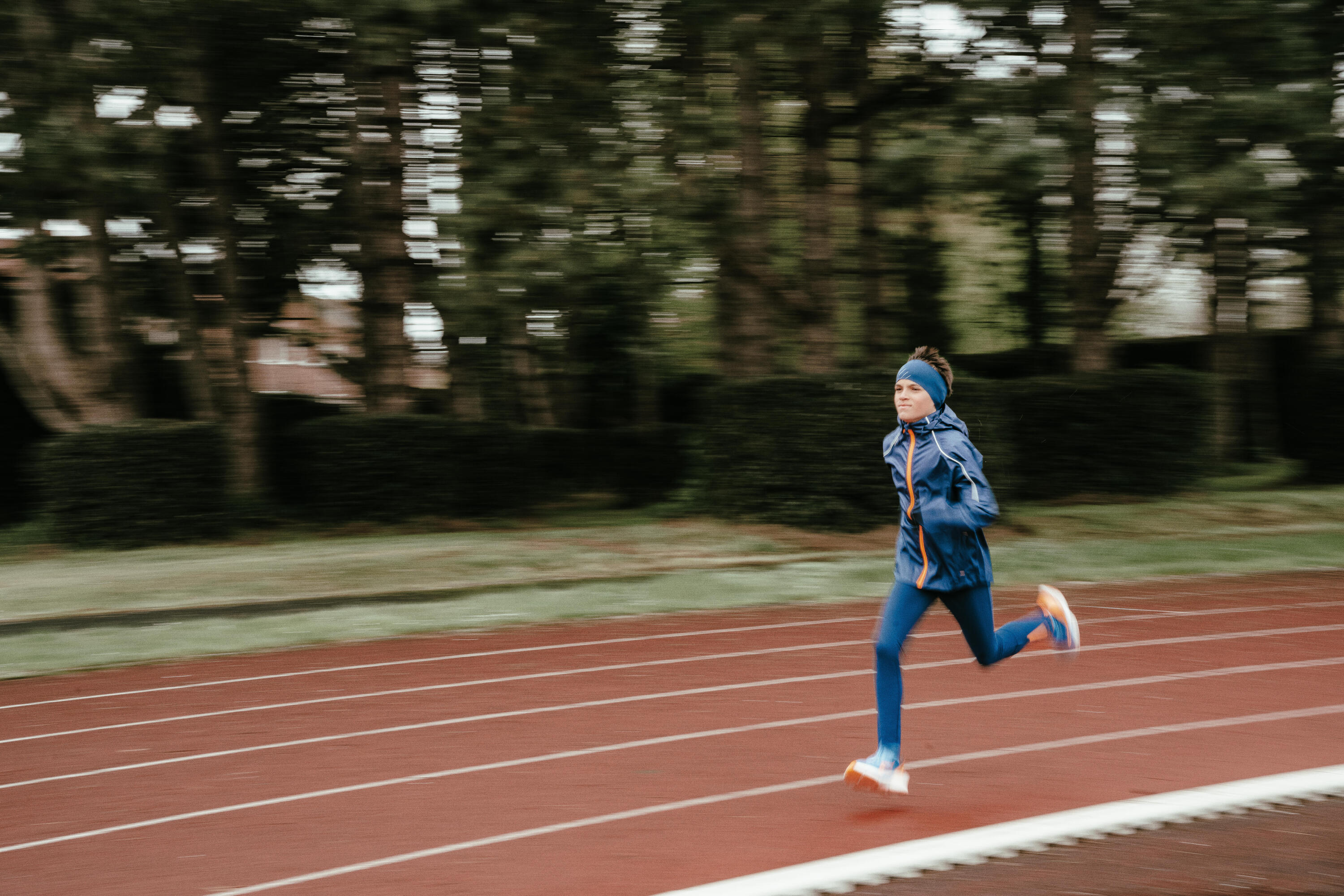 KIPRUN RAIN kid's waterproof running jacket - Blue/Orange 15/21