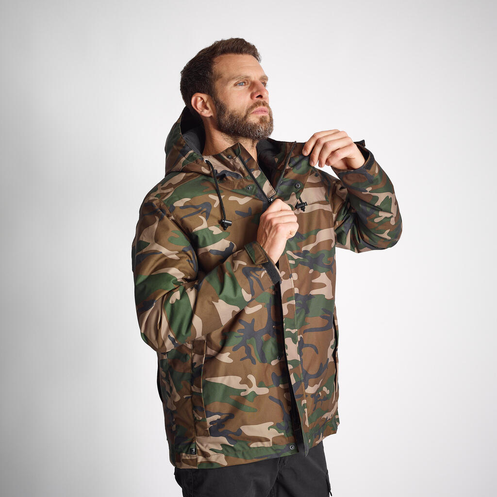 VESTE IMPERMEABLE CHAUDE 100 CAMO WOODLAND