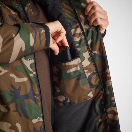 VESTE IMPERMEABLE CHAUDE 100 CAMO WOODLAND