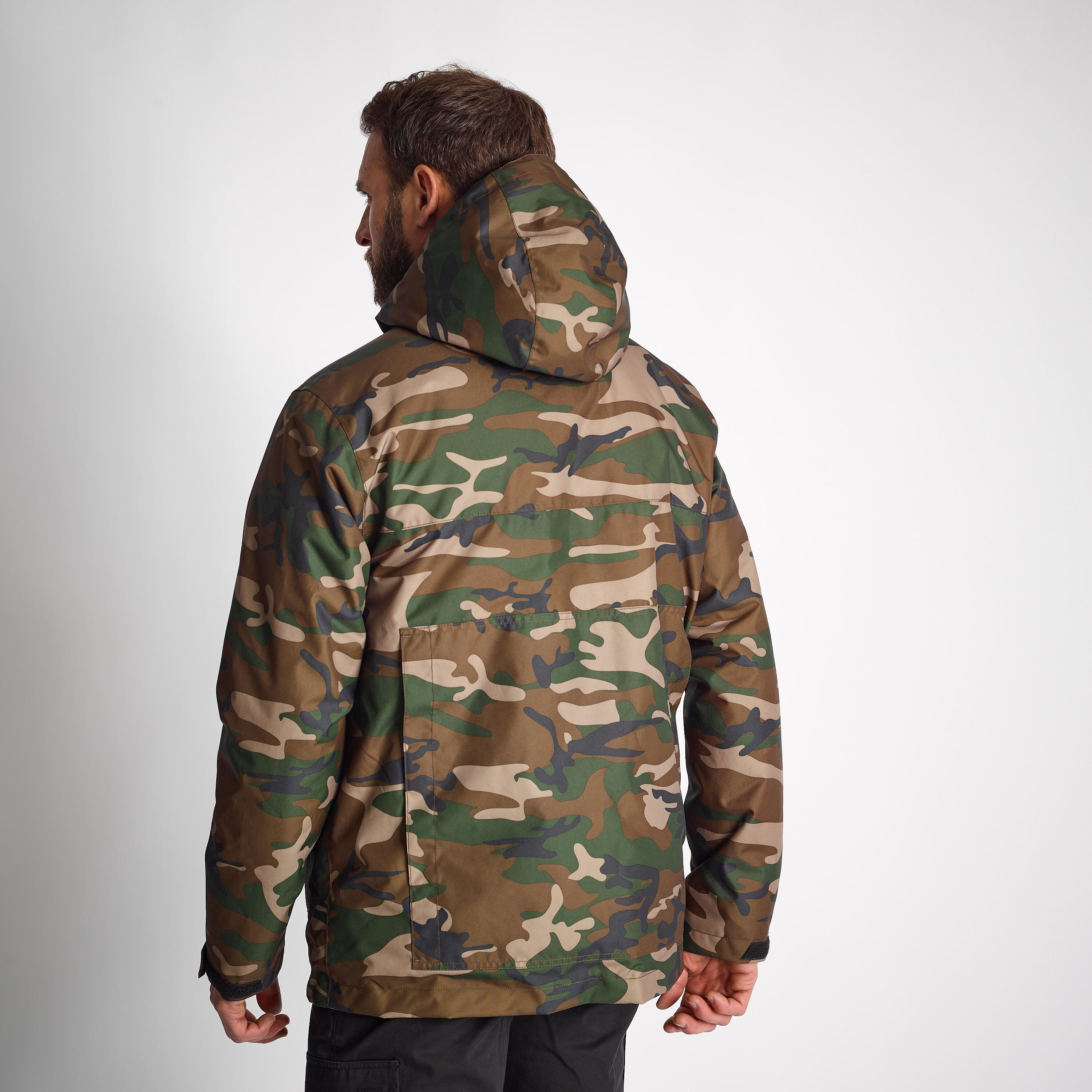 WARM WATERPROOF JACKET 100 CAMO WOODLAND