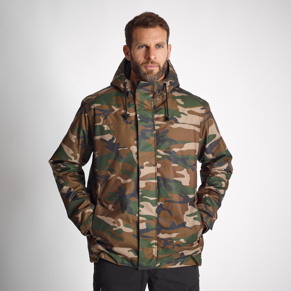 VESTE IMPERMEABLE CHAUDE 100 CAMO WOODLAND