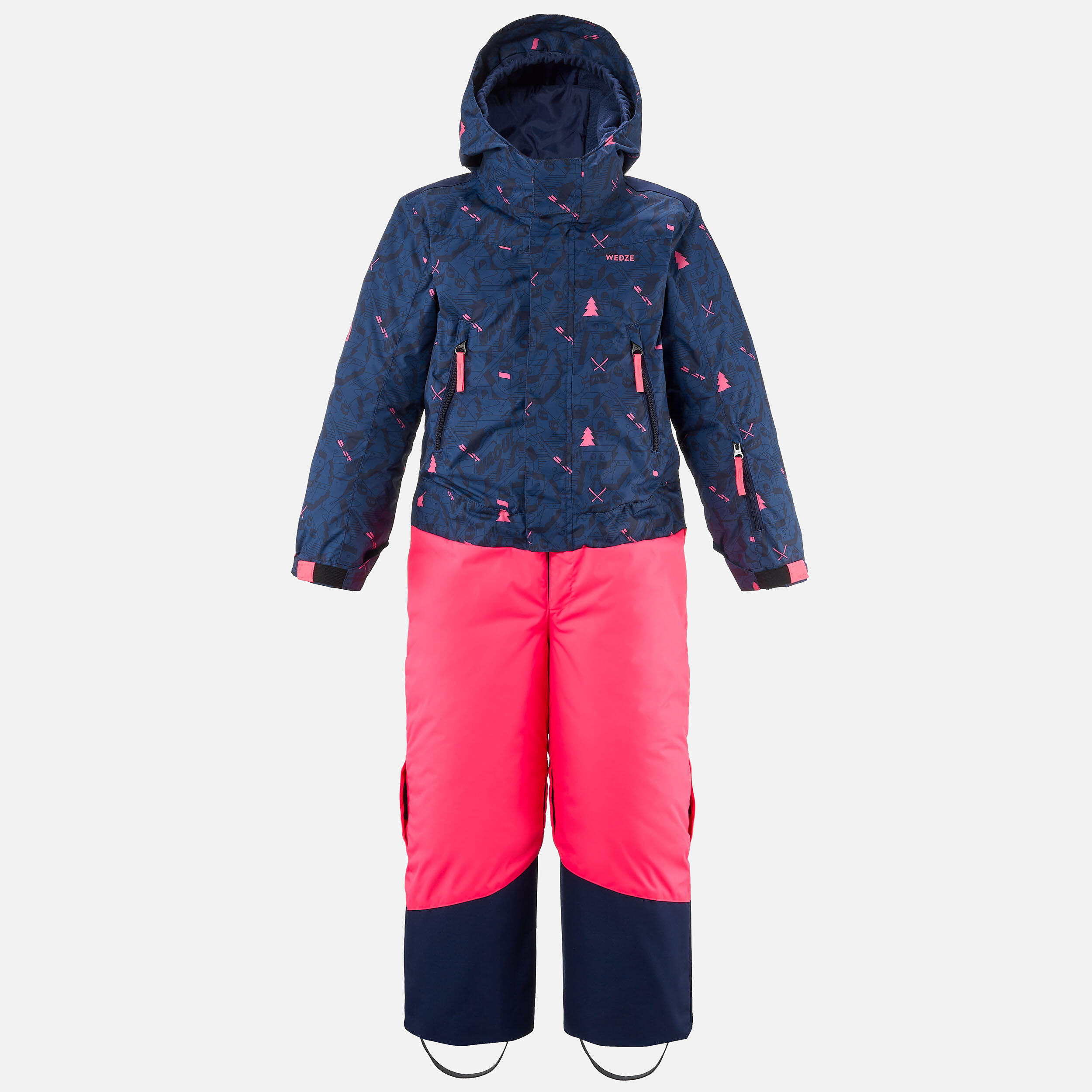 Kids’ Warm and Waterproof Ski Suit PNF 500 - Pink and Blue 2/6