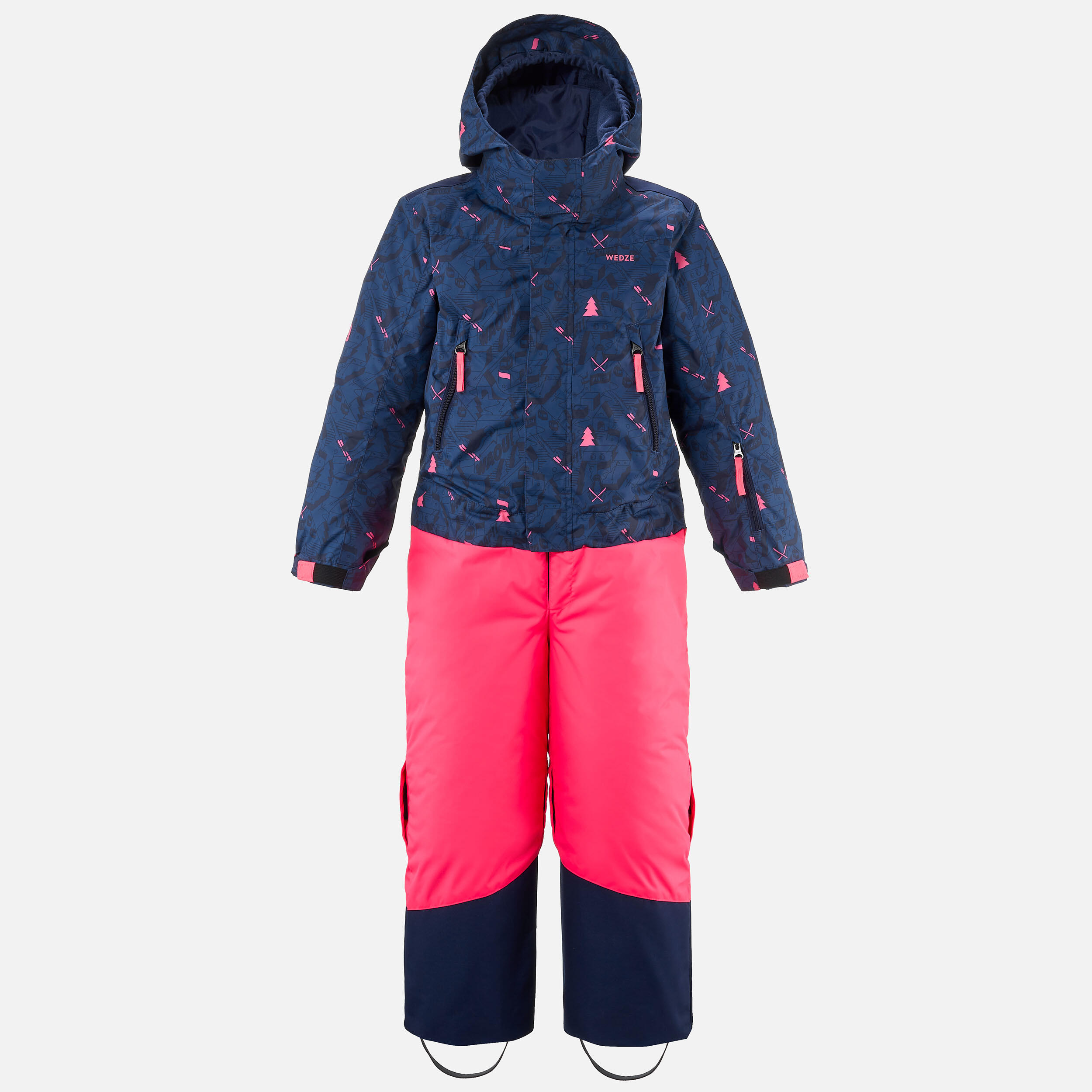 Warm and waterproof children's ski suit PNF 500 - Pink and blue