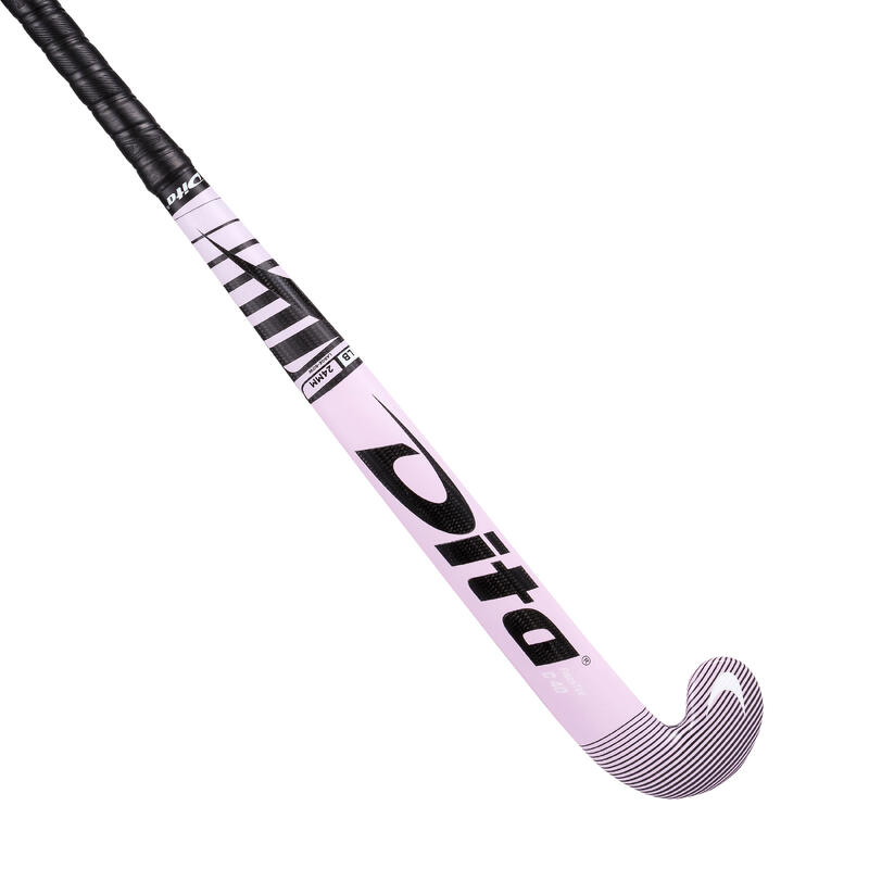 Hockeystick voor gevorderde volwassenen low bow 40% carbon FiberTec C40 lichtroze