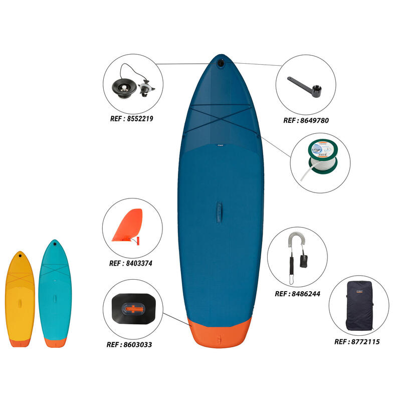 Pack paddle surf hinchable 10" (<130kg). Tabla, bomba y remo