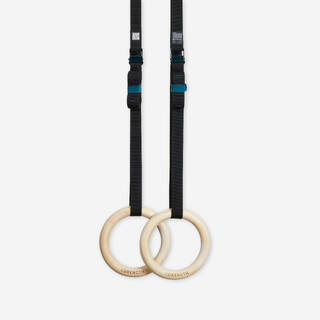 Cross Training Rings, Adjustable with Ergonomic Grip, Wooden Ring - Black